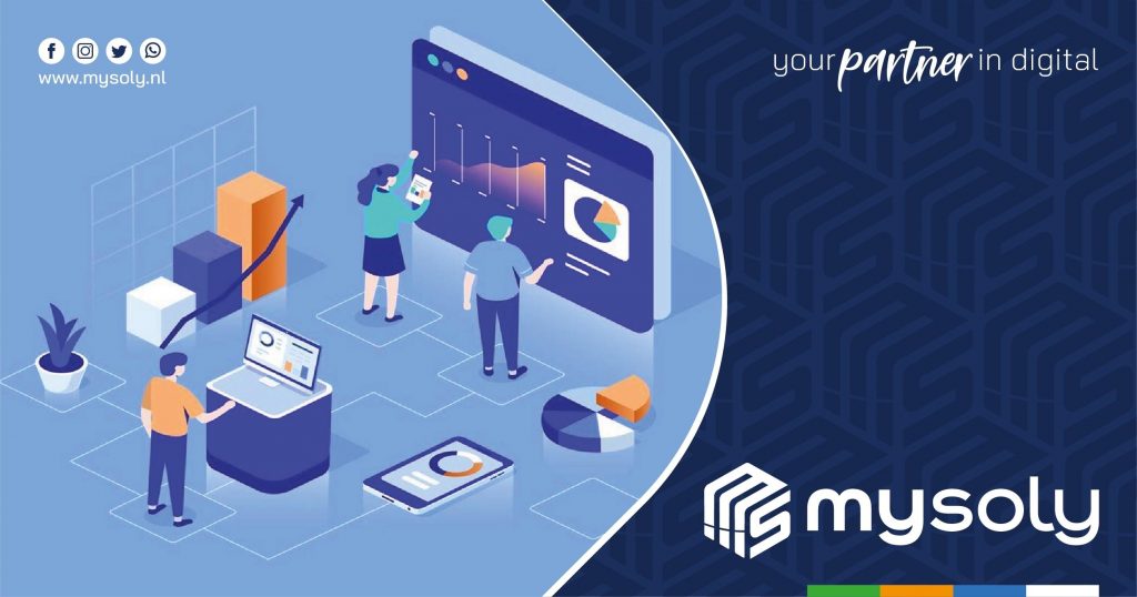 Illustration with people generating data with data visualization tools